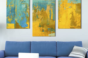Картина на холсте KIL Art для интерьера в гостиную Яркая жёлто-голубая абстракция 141x90 см (15-32)