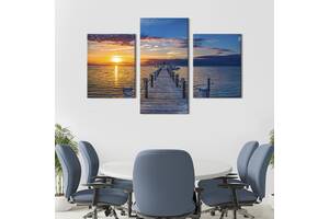 Картина на холсте KIL Art для интерьера в гостиную Закат солнца над пирсом в Флориде 141x90 см (446-32)