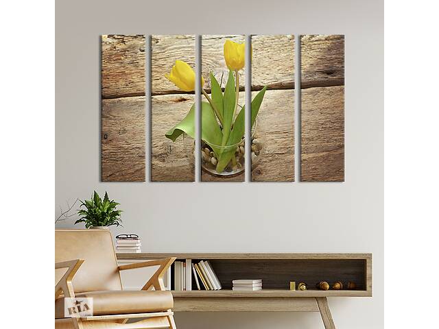 Картина на холсте KIL Art Два жёлтых тюльпанов в вазе 87x50 см (1005-51)