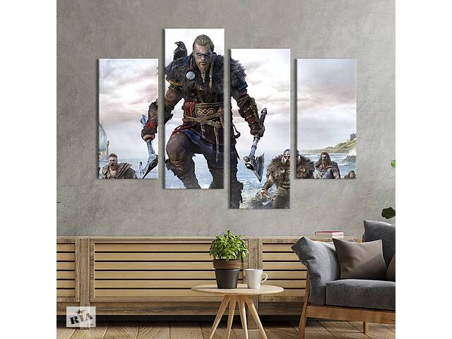 Картина на холсте KIL Art Эйвор - свирепый викинг из Assassin’s Creed Valhalla 129x90 см (1523-42)