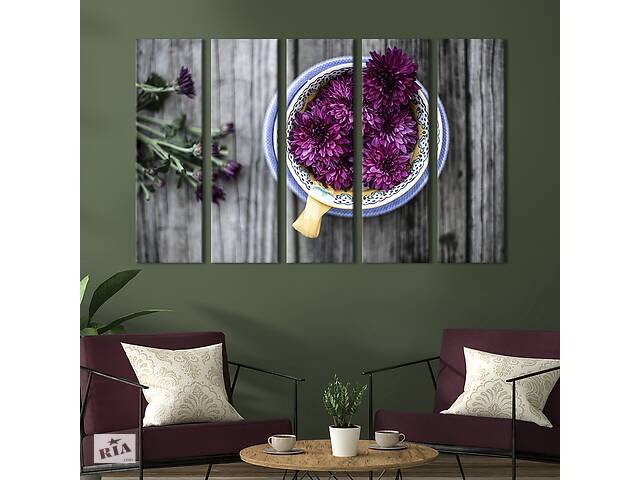 Картина на холсте KIL Art Фиолетовая хризантема на деревянном столе 132x80 см (781-51)