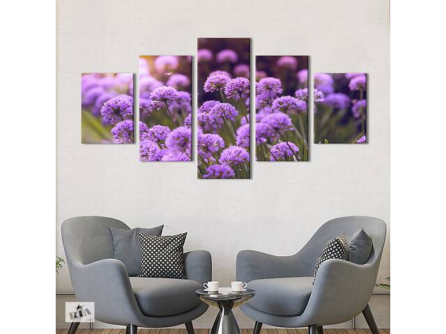 Картина на холсте KIL Art Фиолетовые цветы декоративного лука 187x94 см (958-52)