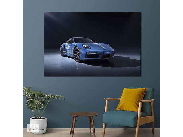 Картина на холсте KIL Art Голубой Porsche 911 Turbo S 75x50 см (1387-1)