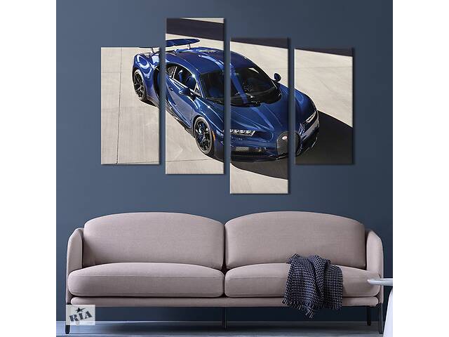 Картина на холсте KIL Art Гиперкар Bugatti Chiron в синем цвете 129x90 см (1299-42)