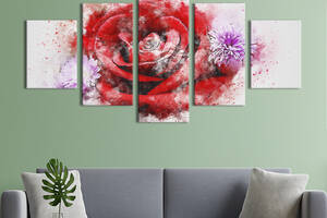 Картина на холсте KIL Art Красная абстрактная роза и хризантемы 187x94 см (849-52)