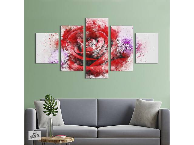 Картина на холсте KIL Art Красная абстрактная роза и хризантемы 187x94 см (849-52)