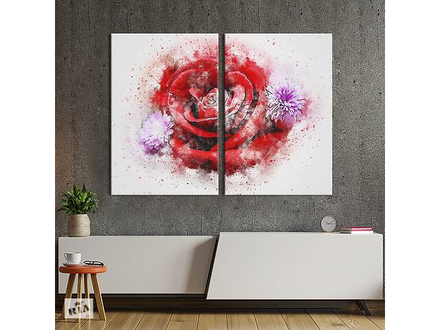 Картина на холсте KIL Art Красная роза и сиреневые хризантемы 165x122 см (849-2)