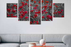 Картина на холсте KIL Art Красные цветы с тёмными листьями 112x54 см (922-52)