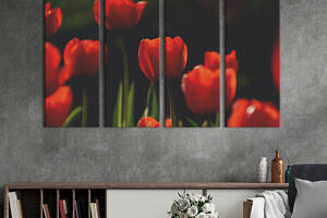Картина на холсте KIL Art Красные тюльпаны на чёрном фоне 209x133 см (908-41)