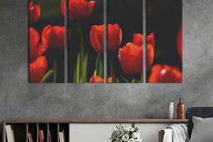 Картина на холсте KIL Art Красные тюльпаны на чёрном фоне 89x53 см (908-41)