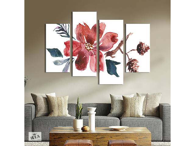 Картина на холсте KIL Art Красный акварельный цветок на белом фоне ...