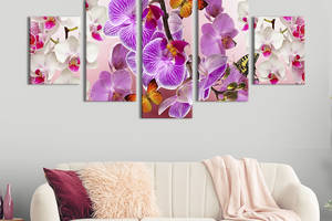 Картина на холсте KIL Art Красивые бабочки среди цветов орхидей 162x80 см (903-52)
