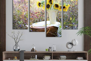 Картина на холсте KIL Art Красивые подсолнухи с корзиной 129x90 см (997-42)