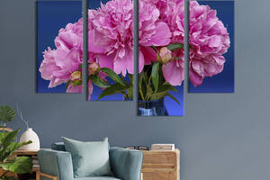 Картина на холсте KIL Art Красивые розовые пионы на синем фоне 129x90 см (907-42)