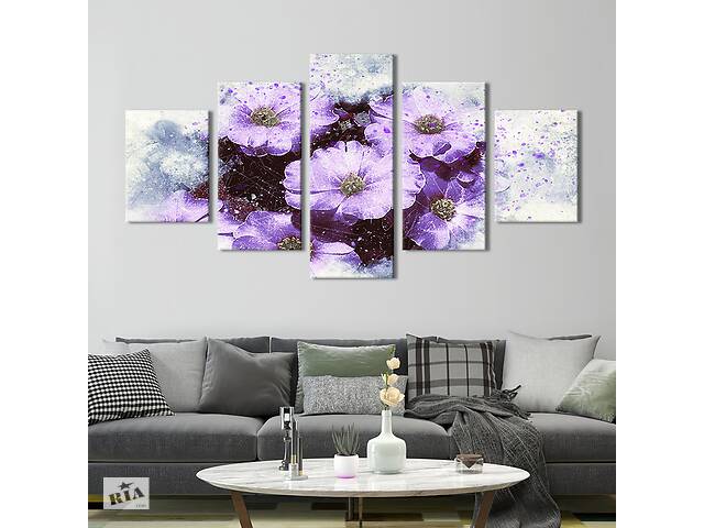 Картина на холсте KIL Art Красивые цветы с фиолетовыми лепестками 112x54 см (860-52)