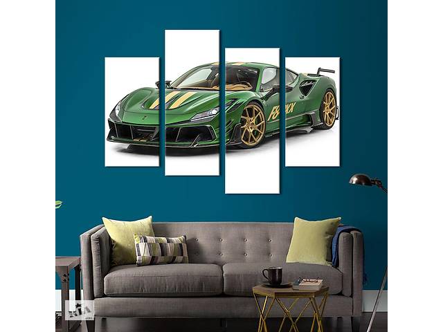 Картина на холсте KIL Art Крутая зелёная Ferrari F8 Tributo 89x56 см (1349-42)