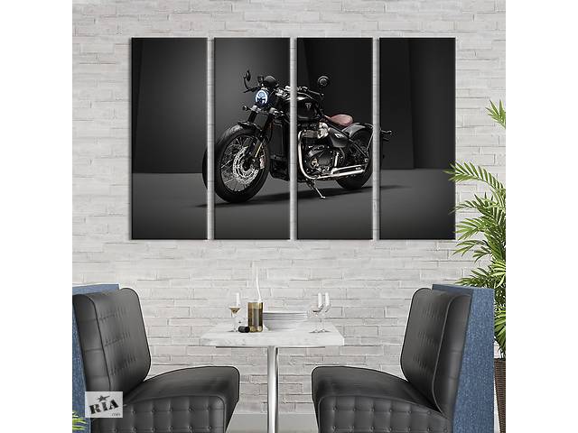 Картина на холсте KIL Art Мотоцикл Triumph Bobber Bonneville в чёрном цвете 209x133 см (1406-41)