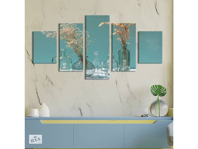 Картина на холсте KIL Art Необычные букеты сухих трав в стеклянных вазах 162x80 см (948-52)