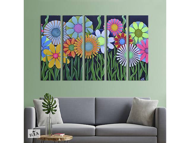 Картина на холсте KIL Art Необычные бумажные цветы 155x95 см (774-51)