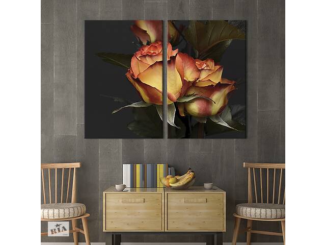 Картина на холсте KIL Art Невероятные жёлто-оранжевые розы 111x81 см (978-2)