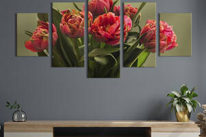 Картина на холсте KIL Art Нежные тюльпаны красного цвета 187x94 см (1007-52)