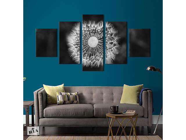 Картина на холсте KIL Art Нежный одуванчик на чёрном фоне 187x94 см (800-52)