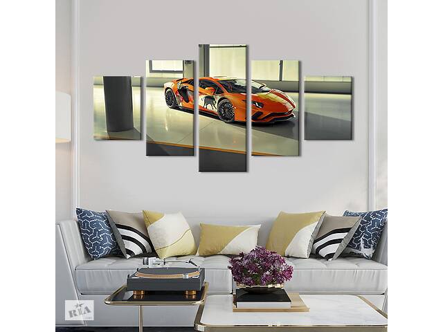 Картина на холсте KIL Art Оранжевая Ламборджини Авентадор 112x54 см (1333-52)