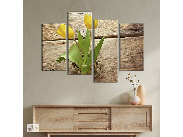 Картина на холсте KIL Art Пара жёлтых тюльпанов в вазе 129x90 см (1005-42)