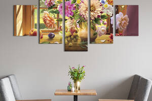 Картина на холсте KIL Art Прекрасный букет роз и георгин 187x94 см (825-52)