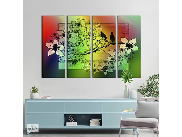 Картина на холсте KIL Art Птицы на абстрактной цветущей ветке 149x93 см (798-41)
