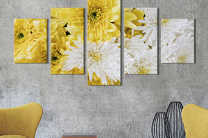 Картина на холсте KIL Art Пышные белые и жёлтые хризантемы 112x54 см (932-52)