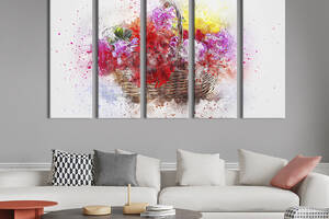 Картина на холсте KIL Art Разноцветные цветы в корзине 132x80 см (864-51)