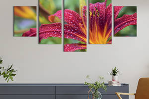 Картина на холсте KIL Art Роса на лепестках бордовой лилии 112x54 см (802-52)