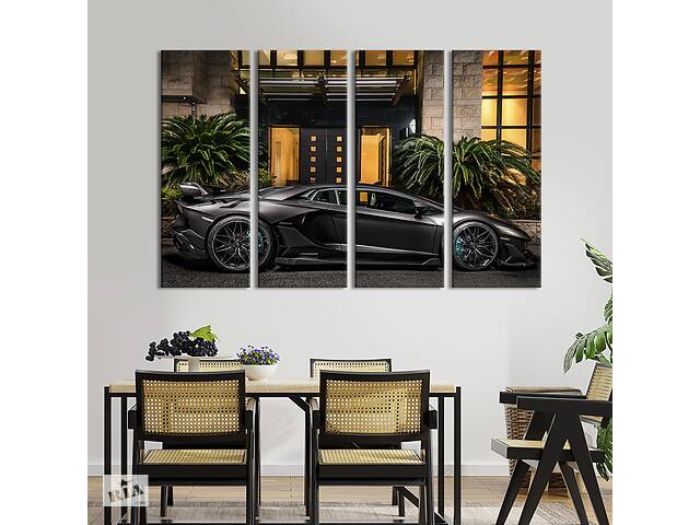 Картина на холсте KIL Art Роскошная чёрная Lamborghini Aventador SVJ Roadster 209x133 см (1334-41)