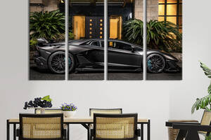 Картина на холсте KIL Art Роскошная чёрная Lamborghini Aventador SVJ Roadster 149x93 см (1334-41)