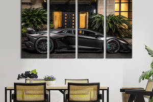 Картина на холсте KIL Art Роскошная чёрная Lamborghini Aventador SVJ Roadster 89x53 см (1334-41)