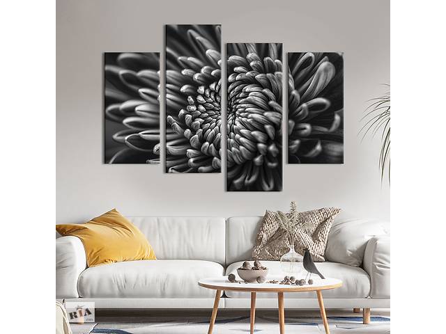 Картина на холсте KIL Art Роскошная чёрно-белая хризантема 129x90 см (791-42)