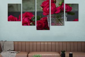 Картина на холсте KIL Art Роскошные алые розы с вазой 112x54 см (984-52)