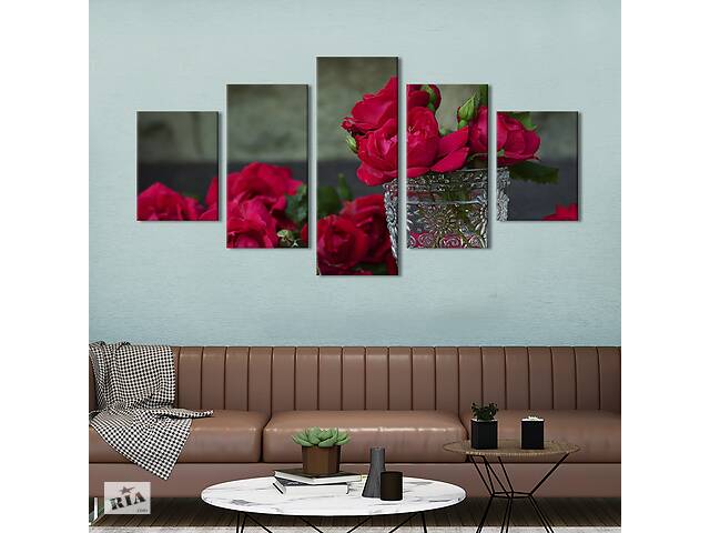 Картина на холсте KIL Art Роскошные алые розы с вазой 187x94 см (984-52)