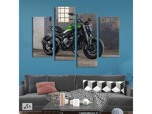 Картина на холсте KIL Art Роскошный мотоцикл Benelli оливкового цвета 89x56 см (1245-42)