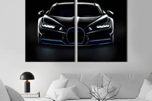 Картина на холсте KIL Art Роскошный угольно-чёрный Bugatti Chiron 111x81 см (1305-2)