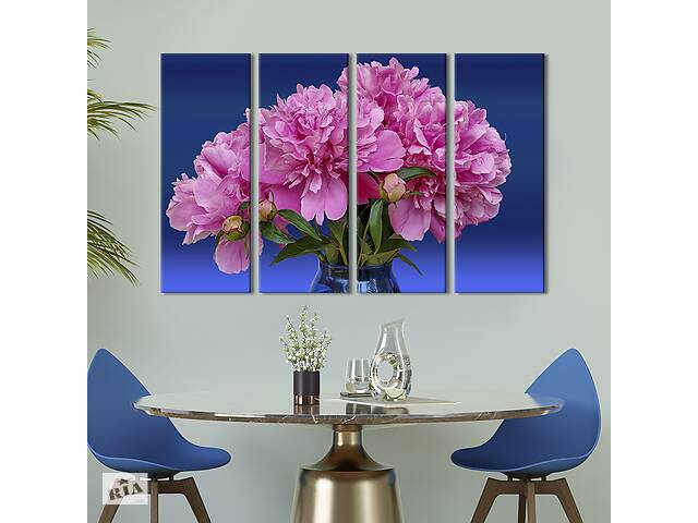 Картина на холсте KIL Art Розовые пионы на синем фоне 149x93 см (907-41)