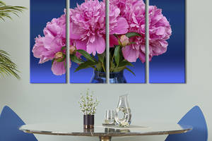 Картина на холсте KIL Art Розовые пионы на синем фоне 209x133 см (907-41)