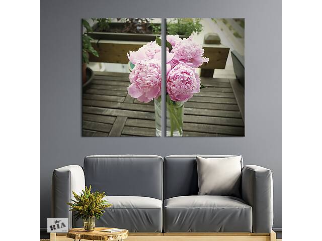 Картина на холсте KIL Art Розовые пионы в стеклянной вазе 111x81 см (966-2)
