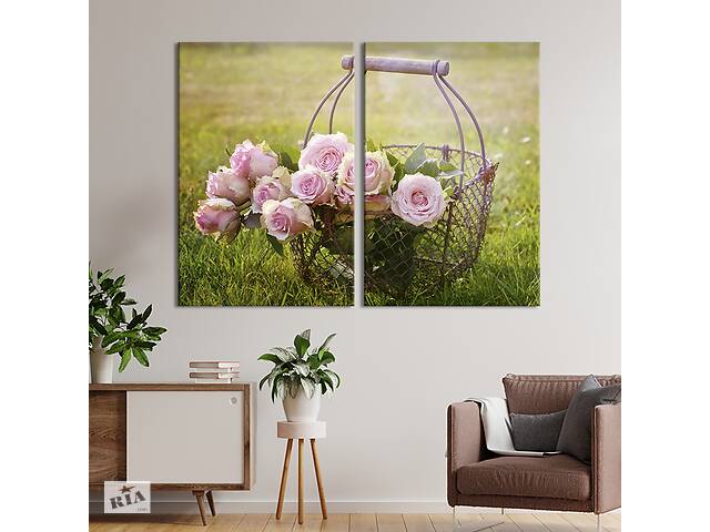 Картина на холсте KIL Art Розовые розы в корзинке 111x81 см (986-2)