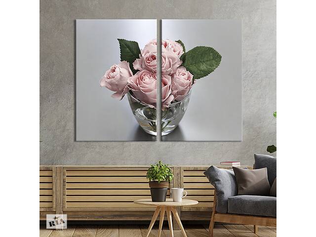 Картина на холсте KIL Art Розовые розы в стеклянной вазе 111x81 см (844-2)
