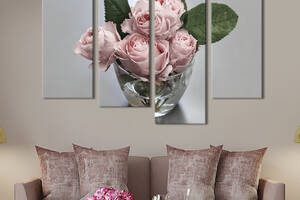 Картина на холсте KIL Art Розовые розы в вазе на сером фоне 129x90 см (844-42)