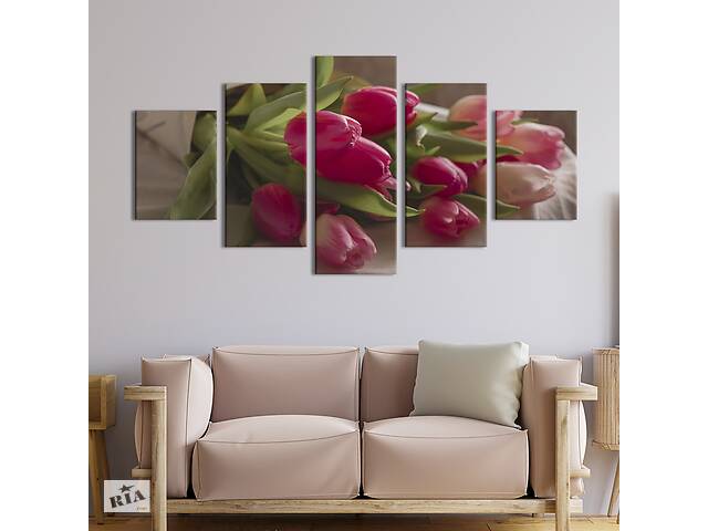 Картина на холсте KIL Art Розовые тюльпаны в букете 112x54 см (936-52)