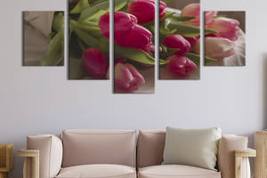 Картина на холсте KIL Art Розовые тюльпаны в букете 162x80 см (936-52)