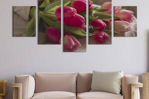 Картина на холсте KIL Art Розовые тюльпаны в букете 187x94 см (936-52)